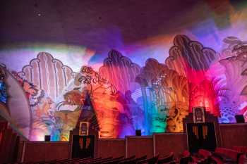 Avalon Theatre, Catalina Island, California (outside Los Angeles and San Francisco): Murals lit with multi-colored lighting