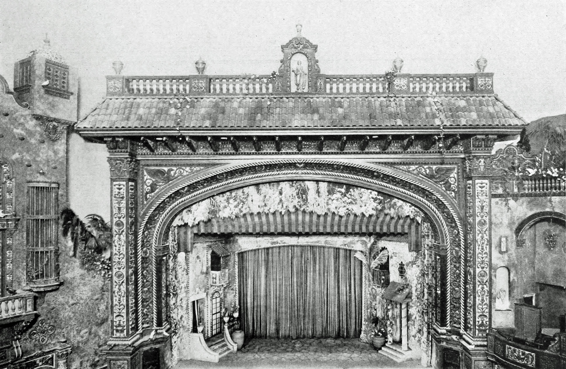 Detail of the stage of the Olympia Theatre, Miami, Florida, showing complete permanent setting.