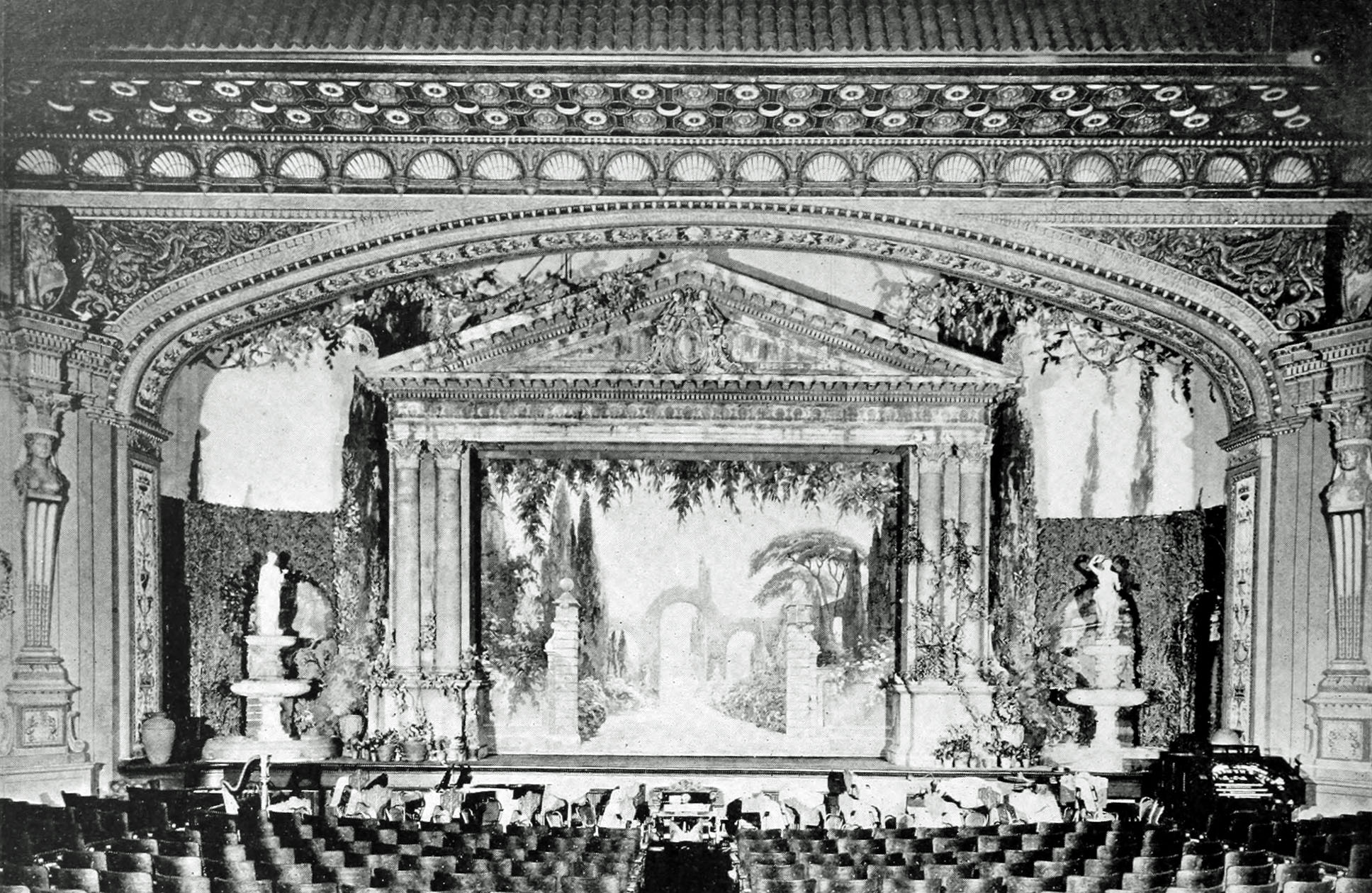Full view of stage, Capitol Theatre, Chicago, showing the temple and presentation set.