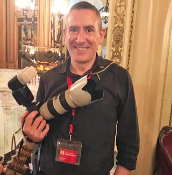 Mike photographing at the Orpheum Theatre in Los Angeles (photo courtesy Claudia Mullins)