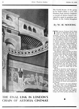 3-page feature on the Astoria Cinemas of London, as printed in the 25th October 1930 edition of <i>Exhibitors Herald-World</i>, held by the Library of Congress and digitized online by the Internet Archive (3MB PDF)
