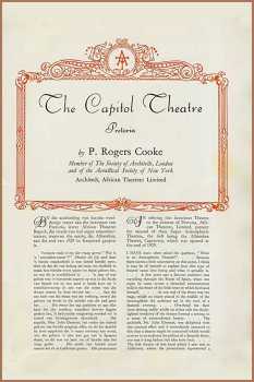 Capitol Theatre Opening Program, courtesy <i>Gillian McKay (daughter of P. Rogers Cooke)</i>