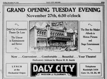 Opening Ad, as printed in the 23rd November 1928 edition of the <i>Daly City Record</i> (JPG)