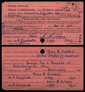 Peter Hulsken’s successful application to copyright his theatre design, courtesy <i>U.S. Copyright Office</i> (JPG)