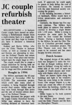 News of the owners’ intent to refurbish the theatre, as printed in the 24th August 1996 edition of the <i>Sidney Daily News</i> (700KB PDF)