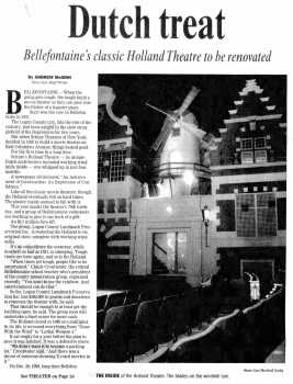 News of the theatre’s ongoing refurbishment, as printed in the 6th December 2001 edition of the <i>Springfield News-Sun</i> (940KB PDF)
