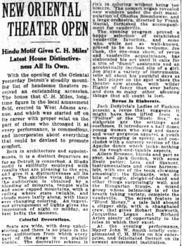 Report on the theatre’s opening, as printed in the 27th September 1927 edition of <i>The Detroit Free Press</i> (1.3MB PDF)
