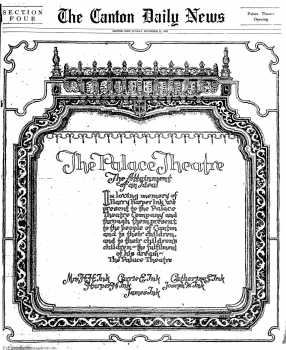 9-page feature on the theatre’s opening as printed in <i>The Canton Daily News</i>, courtesy Stark County District Library (2MB PDF)