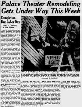 News of the theatre’s upcoming remodel, as printed in the 14th May 1950 edition of <i>The Flint Journal</i> (1.3MB PDF)