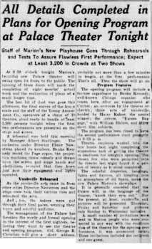 Report on the theatre’s completion, as printed in the 30th August 1928 edition of <i>The Marion Star</i> (430KB PDF)
