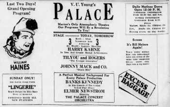 Theatre ad, as printed in the 31st August 1928 edition of <i>The Marion Star</i> (360KB PDF)