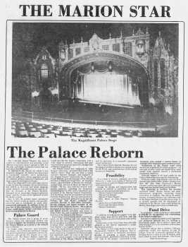 News of the proposed renovation and restoration of the theatre, as printed in the 6th March 1976 edition of <i>The Marion Star</i> (3.8MB PDF)
