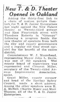 News of the theatre’s opening, as reported in the 16th August 1923 edition of the <i>Oakland Tribune</i> (100KB PDF)