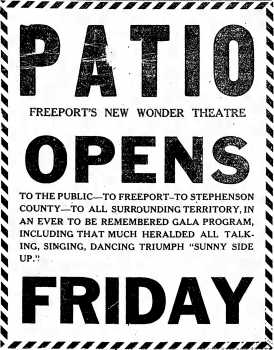 Opening Ad, as printed in the 4th March 1930 edition of the <i>Freeport Journal-Standard</i> (1MB PDF)