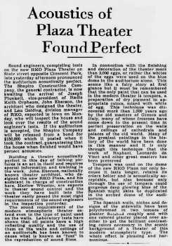 Report of the theatre’s acoustics, courtesy Cinema Treasures user <i>Derrick Paul</i> (320KB PDF)
