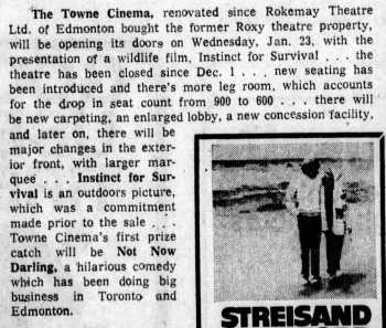 News of the theatre’s reopening, as printed in the 17th January 1974 edition of <i>The Saskatoon Star-Phoenix</i> (450KB PDF)