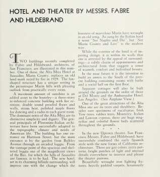 Three-page feature on the theatre, as printed in the August 1931 edition of <i>The Architect and Engineer</i>, courtesy <i>San Francisco Public Library</i> (1.3MB PDF)