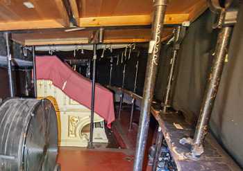 Arlington Theatre, Santa Barbara, California (outside Los Angeles and San Francisco): Organ console stored under Apron over Orchestra Pit