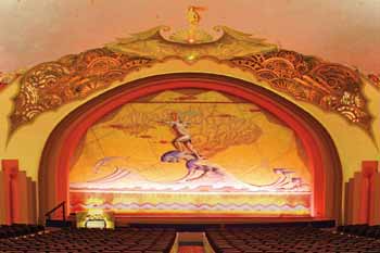 The Art Deco fire/safety curtain, said by some to represent Wrigley’s journey from Chicago to California, photo credit <i>Santa Catalina Island Company</i> (JPG)