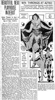 Review of the opening of the Aztec Theatre as published in the 6th June 1926 edition of the <i>San Antonio Light</i> (1.2MB PDF)