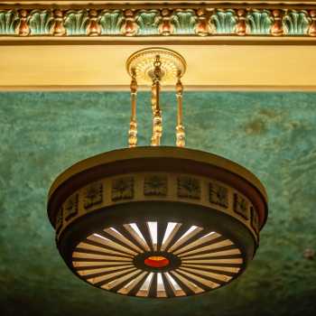 Balboa Theatre, San Diego, California (outside Los Angeles and San Francisco): Balcony Soffit Light Fixture Closeup