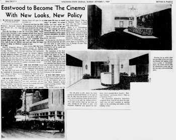 News of the Eastwood’s modernization to become “The Cinema” in late 1967, as printed in the 1st October 1967 edition of the <i>Wisconsin State Journal</i> (1.1MB PDF)