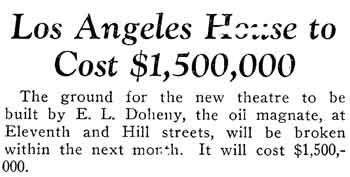 Notice of the theatre’s groundbreaking as printed in the 10th October 1925 edition of <i>Moving Picture World</i>, held by the Museum of Modern Art in New York and digitized by the Internet Archive (90KB PDF)