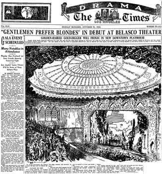 Preview of the opening of the Belasco Theatre as printed in the 31st October 1926 edition of the <i>Los Angeles Times</i> (460KB PDF)