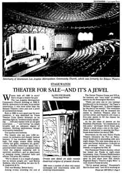 The Belasco for sale in early 1985, as featured in the 10th January 1985 edition of the <i>Los Angeles Times</i> (170KB PDF)