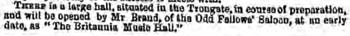 News of the music hall’s imminent opening, as published in the 4th December 1859 edition of <i>The Era</i> (45KB PDF)