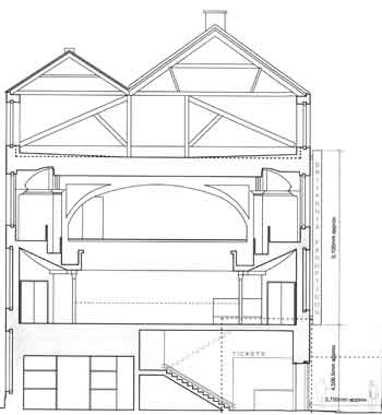 Cross Section of the building and music hall (as of 2012), drawn from the Trongate side (400KB JPG)