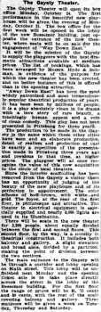 News of the theatre’s opening, as printed in the 23rd October 1904 edition of <i>The Pittsburgh Post</i> (780KB PDF)
