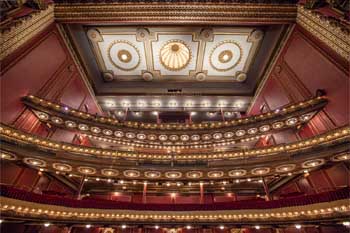 CIBC Theatre, Chicago: Auditorium ceiling from front Orchestra seating