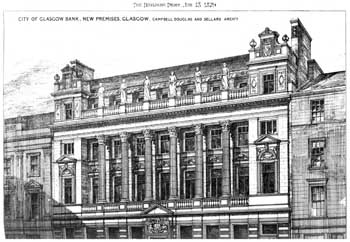 The 1841 façade of the Union Bank on Ingram Street (now The Corinthian Club) prior to its late 1870s removal by John Morrison’s building company for re-use at his new theatre (JPG)