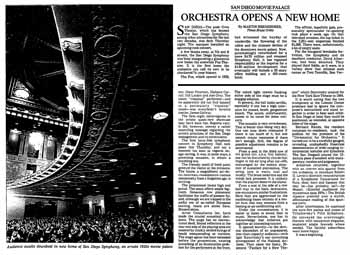 Report on the theatre’s reopening as a concert hall, as printed in the 9th November 1985 edition of the <i>Los Angeles Times</i> (2.7MB PDF)
