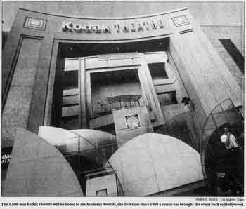 Entrance to the Kodak Theatre as seen prior to the gala opening night, printed in the 9th November 2001 edition of the <i>Los Angeles Times</i> (JPG)