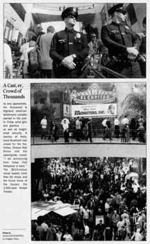 Media coverage of crowds converging on the new Kodak Theatre and Hollywood & Highland complex on the occasion of the theatre’s opening on 9th November 2001, as printed in the 10th November 2001 edition of the <i>Los Angeles Times</i> (745KB PDF)