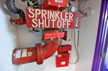 Earl Carroll Theatre, Hollywood, Los Angeles: Hollywood: Aquarius Theatre sprinkler shutoff valve in basement