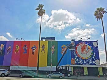 Façade in 2018, repainted as the Aquarius Theatre for Quentin Tarantino’s “Once Upon a Time... in Hollywood