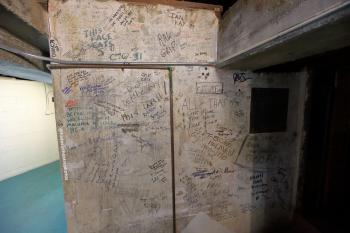 Earl Carroll Theatre, Hollywood, Los Angeles: Hollywood: Artist signature wall beside Orchestra Pit door