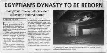 News of the theatre’s upcoming renovation, as printed in the 18th February 1996 edition of the <i>Los Angeles Times</i> (330KB PDF)