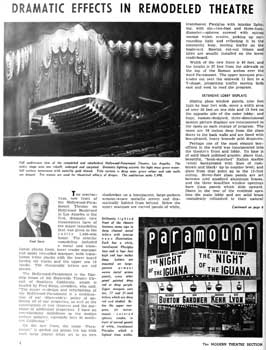 3-page feature on the theatre’s 1964 renovation from the 18th January 1965 edition of <i>BoxOffice</i> magazine (2.5MB PDF)