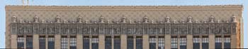 El Capitan Theatre, Hollywood, Los Angeles: Hollywood: The horizontal frieze atop the theatre building’s façade which features 10 pairs of busts all set within cast concrete medallions; the characters are thought to be from plays by William Shakespeare; right-click to open in a new tab / or new window for full-size!