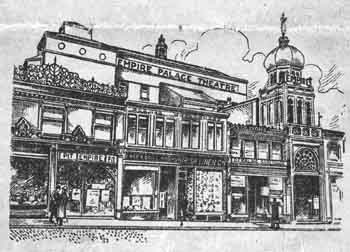 Illustration of the theatre’s exterior (note the separate Pit entrance, to the left of the main entrance) as printed on the front cover of a theatre programme dated 8th May 1911 (JPG)