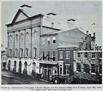 Exterior of Ford’s New Theatre in the aftermath of Lincoln’s assassination; courtesy University of Georgia and scanned online by the Internet Archive (JPG)