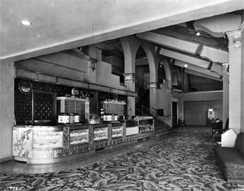 The lobby in 1945 with new Concession stand, from the Security Pacific National Bank Collection held by the Los Angeles Public Library (JPG)