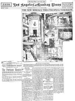 Full-page preview of the new theatre as printed in the 5th January 1913 edition of the <i>Los Angeles Times</i> (570KB PDF)