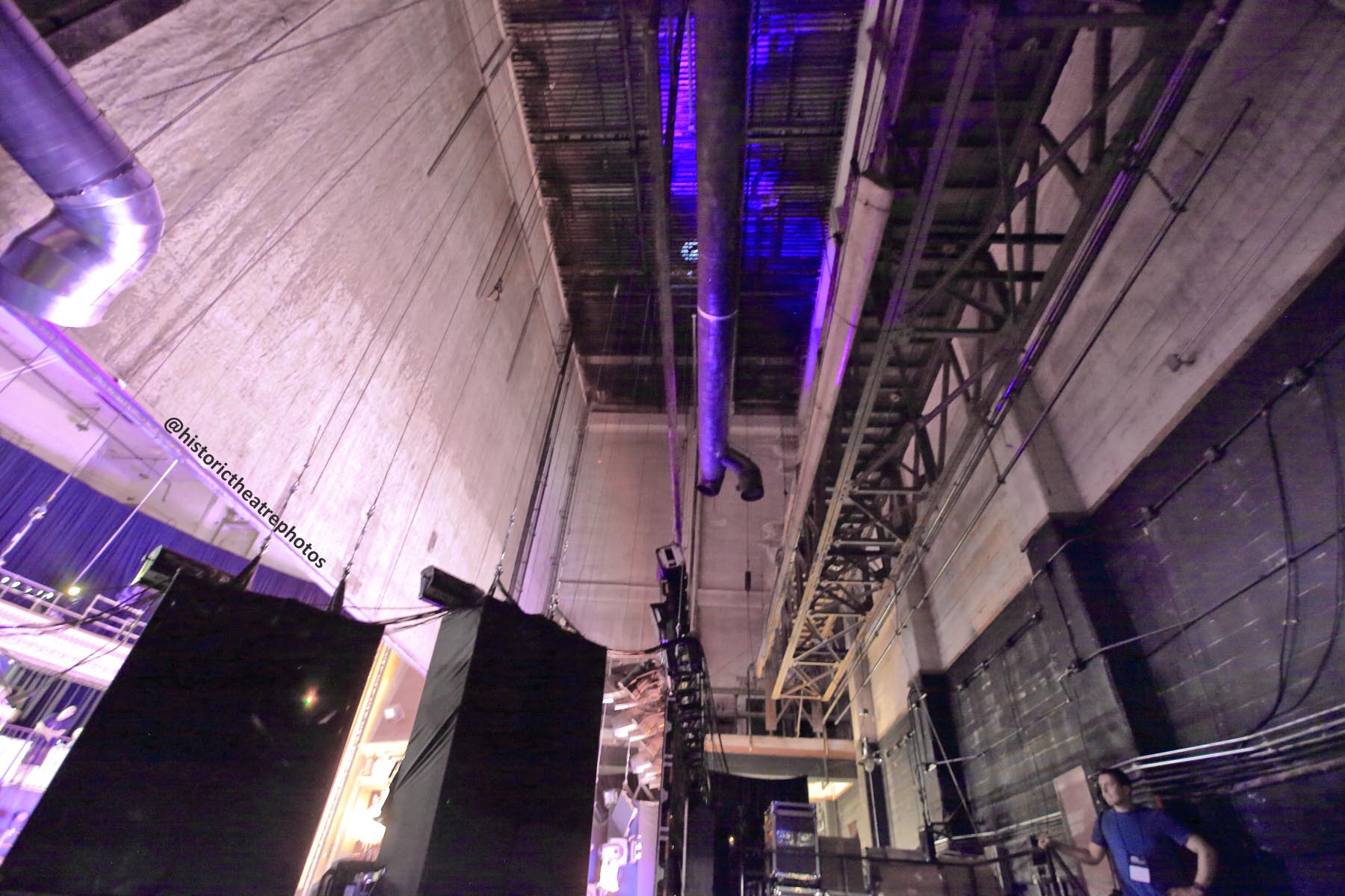 Globe Theatre, Los Angeles, Los Angeles: Downtown: View to Grid from Stage floor at Stage Left
