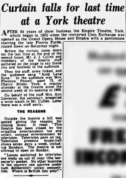 News of the theatre’s closure, as reported in the 25th June 1956 edition of the <i>Bradford Observer</i> (150KB PDF)