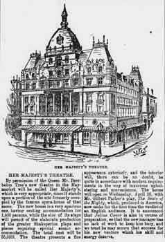 Announcement of the new theatre to take the name of “Her Majesty’s” by permission of the Queen, as printed in the 18th April 1897 edition of <i>Lloyd’s Weekly Newspaper</i> (300KB PDF)